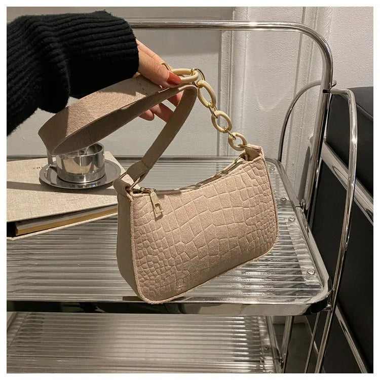 Felt Embossed Multi-Use Handbag for Women, Stylish Crossbody Shoulder Tote & Clutch, Portable Makeup Bag Organizer