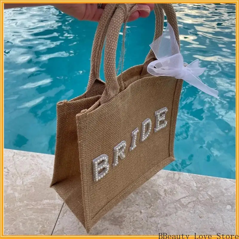 Stylish Pearls Letter Burlap Shoulder Bag Great For Bride Women Unique Shoulder Bag Wedding Ceremony Accessories