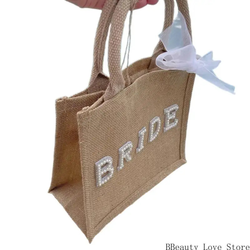 Stylish Pearls Letter Burlap Shoulder Bag Great For Bride Women Unique Shoulder Bag Wedding Ceremony Accessories