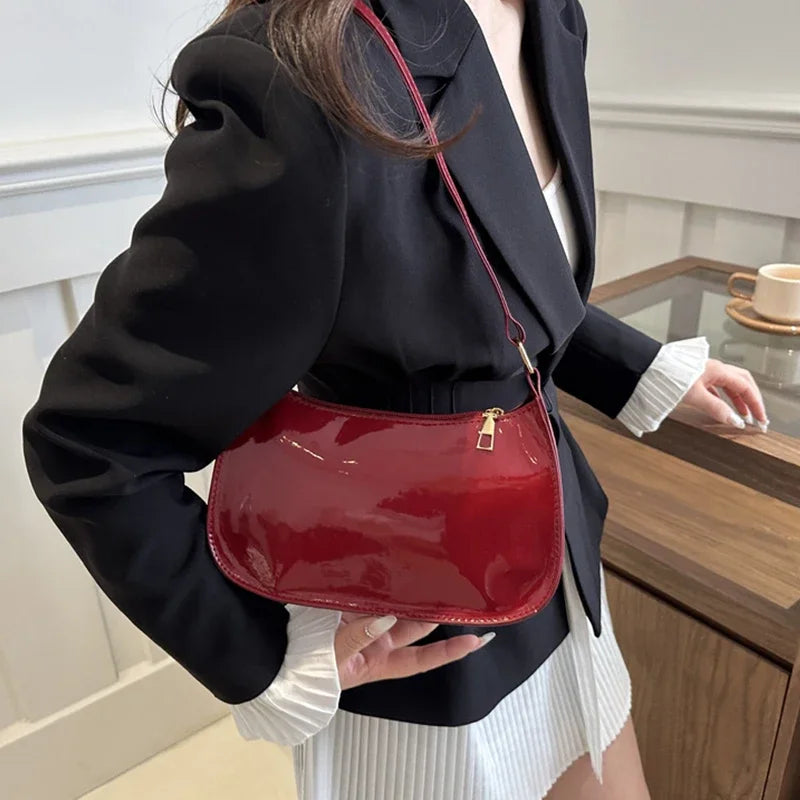 Vintage Patent Leather Shoulder Bag Fashion Women's Handbags Casual Designer Hobos Underarm Bag