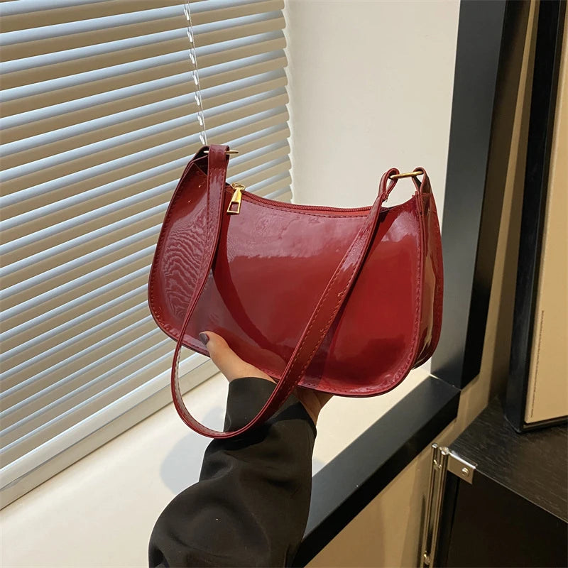 Vintage Patent Leather Shoulder Bag Fashion Women's Handbags Casual Designer Hobos Underarm Bag