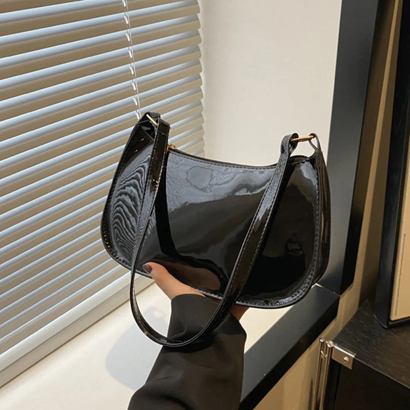 Vintage Patent Leather Shoulder Bag Fashion Women's Handbags Casual Designer Hobos Underarm Bag