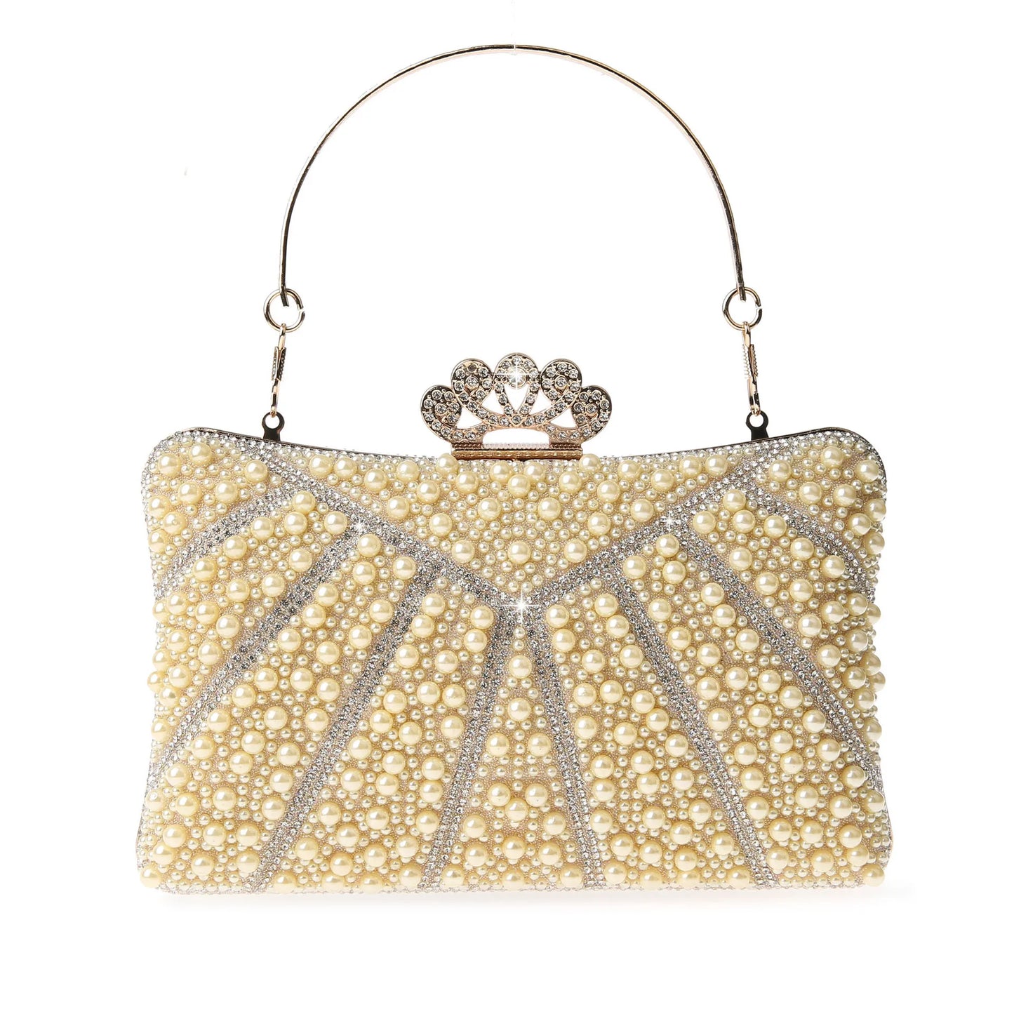 JaneVini Fashion Rhinestone Pearls Hand Bags for Women Ladies Crown Luxury Evening Party Clutch Bag Portable Chain Shoulder Bags