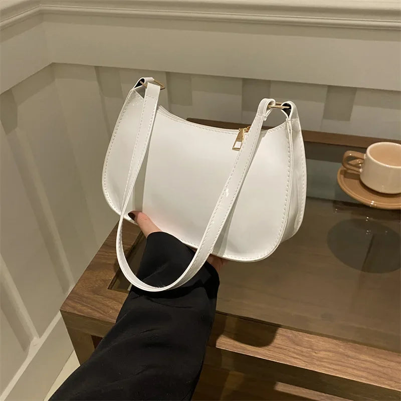 Retro Solid Color PU Leather Shoulder Underarm Bag Women's Fashion Handbags Casual Hobos Purses and Handbag Ladies Hand Bags