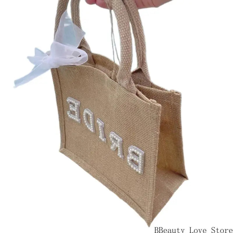 Stylish Pearls Letter Burlap Shoulder Bag Great For Bride Women Unique Shoulder Bag Wedding Ceremony Accessories