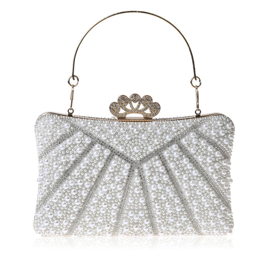 JaneVini Fashion Rhinestone Pearls Hand Bags for Women Ladies Crown Luxury Evening Party Clutch Bag Portable Chain Shoulder Bags