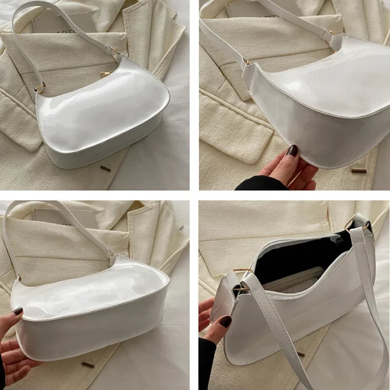 Vintage Patent Leather Shoulder Bag Fashion Women's Handbags Casual Designer Hobos Underarm Bag