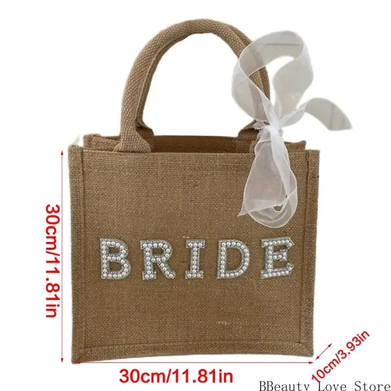 Stylish Pearls Letter Burlap Shoulder Bag Great For Bride Women Unique Shoulder Bag Wedding Ceremony Accessories