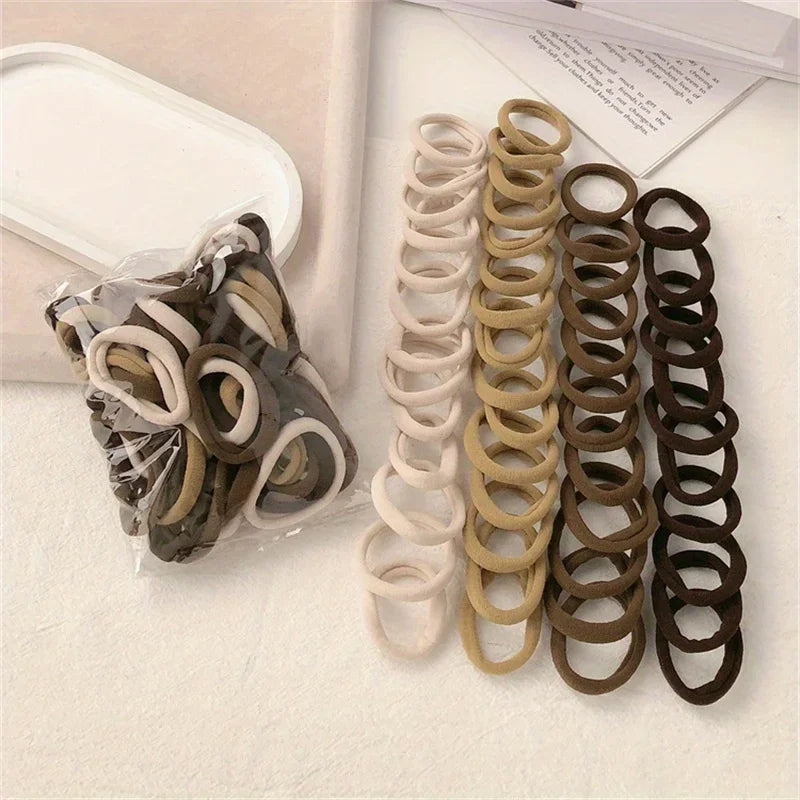 Band 50pcs High Elasticity Solid Color Rubber , Fashionable Simple Hair Accessories Ideal Gift Choice For Women And Girls