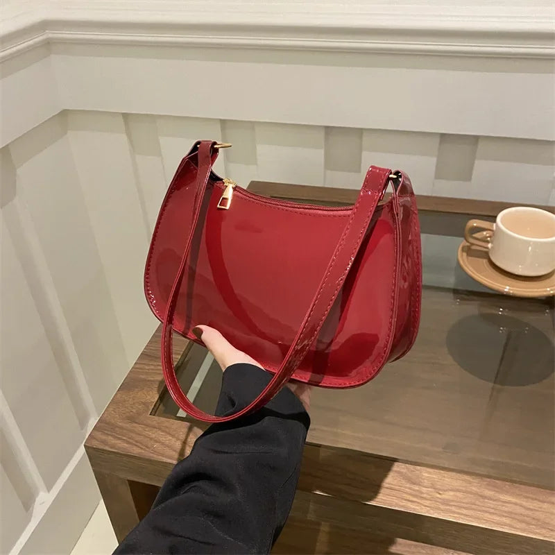 Vintage Patent Leather Shoulder Bag Fashion Women's Handbags Casual Designer Hobos Underarm Bag
