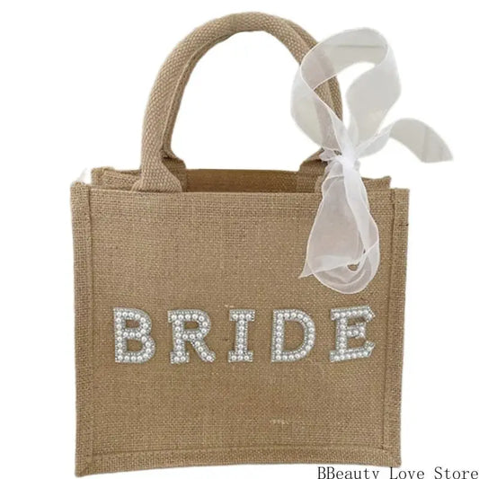 Stylish Pearls Letter Burlap Shoulder Bag Great For Bride Women Unique Shoulder Bag Wedding Ceremony Accessories