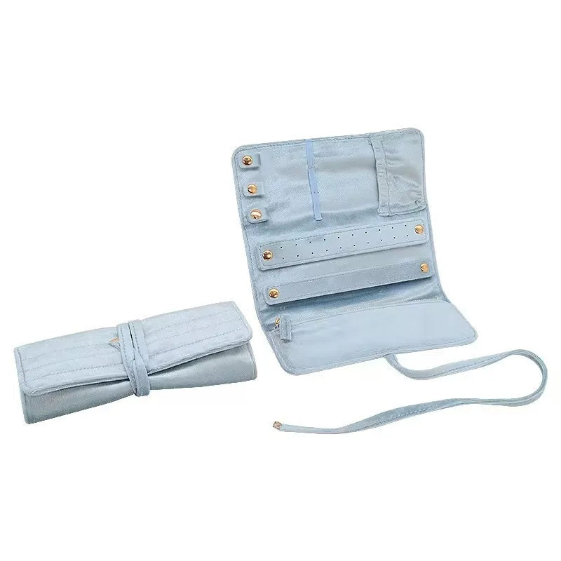 Necklace Storage Bag Portable Velvet Jewelry Bag Earrings Storage Bag Sky Blue For Travel Home Display