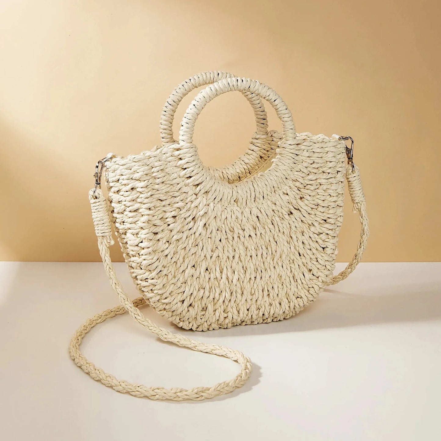 Handwoven Straw Rattan Half-Moon Beach Handbag Large Capacity Women Summer Hollow Out Crossbody Shoulder Bag  crossbody bags