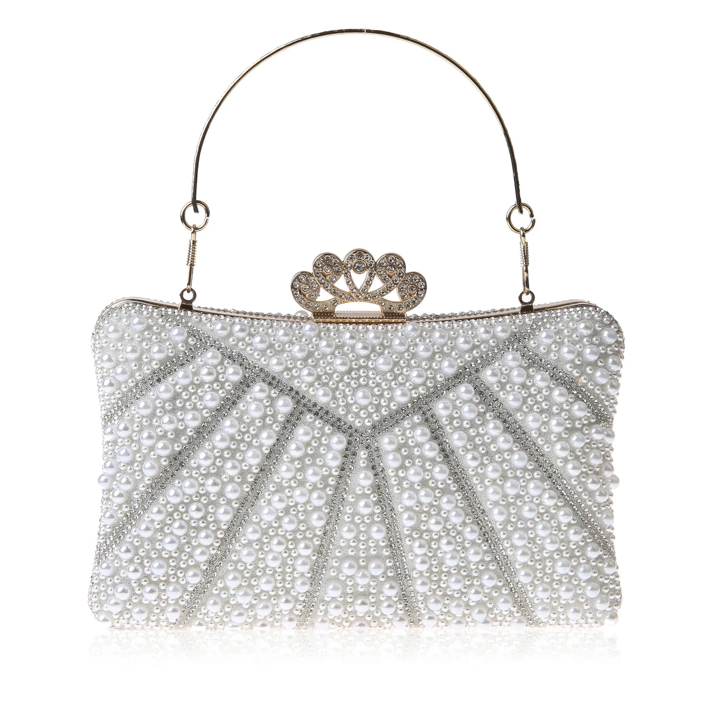 JaneVini Fashion Rhinestone Pearls Hand Bags for Women Ladies Crown Luxury Evening Party Clutch Bag Portable Chain Shoulder Bags