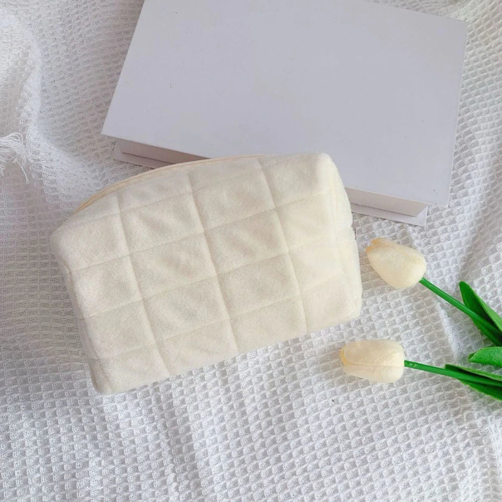 Solid Fur Cosmetic Storage Bag Large Women Zipper Makeup Organizer Handbag Stationery Pencil Case Travel Make Up Toiletry Punch