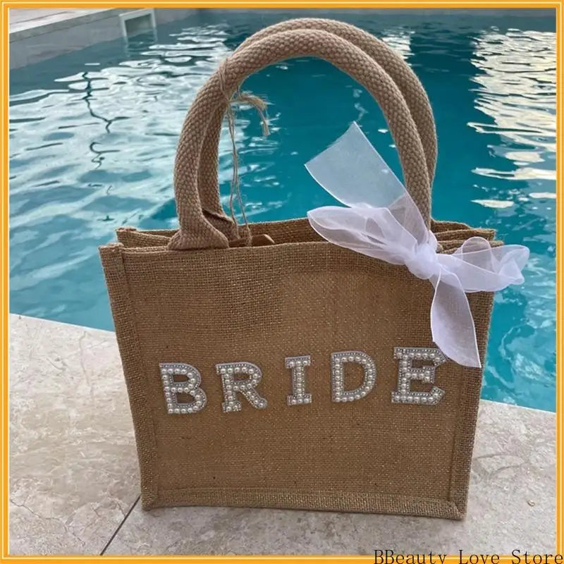 Stylish Pearls Letter Burlap Shoulder Bag Great For Bride Women Unique Shoulder Bag Wedding Ceremony Accessories