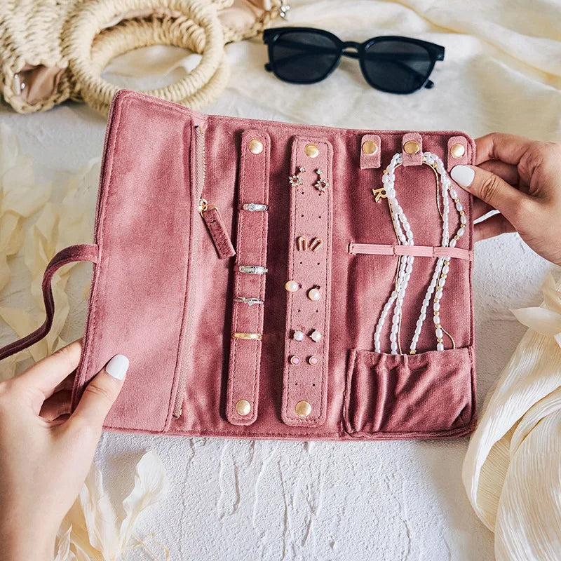 Necklace Storage Bag Portable Velvet Jewelry Bag Earrings Storage Bag Sky Blue For Travel Home Display