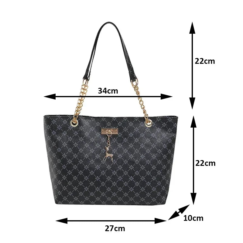 1pcs Fashionable Large Capacity Handbag Texture PU Leather Tote Women Bag with Hanging Accessories Shoulder Bag