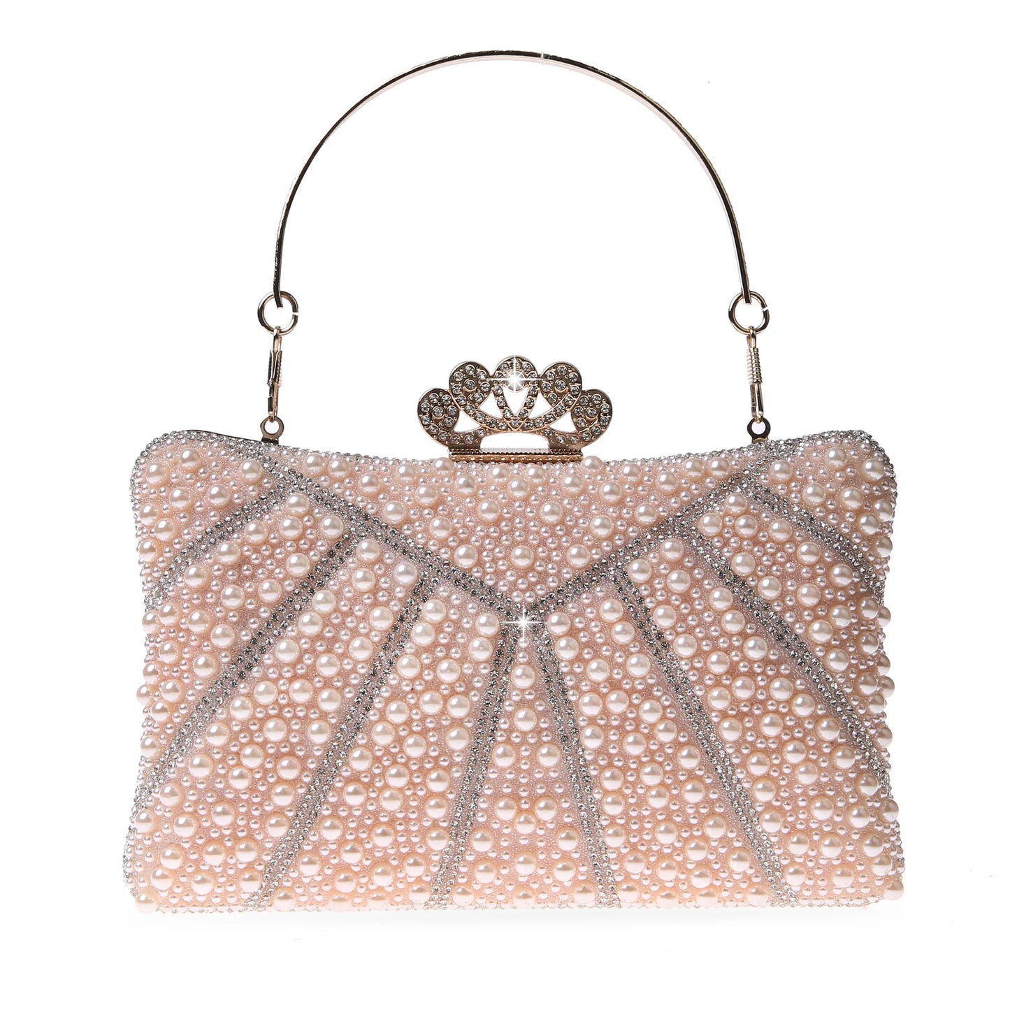 JaneVini Fashion Rhinestone Pearls Hand Bags for Women Ladies Crown Luxury Evening Party Clutch Bag Portable Chain Shoulder Bags