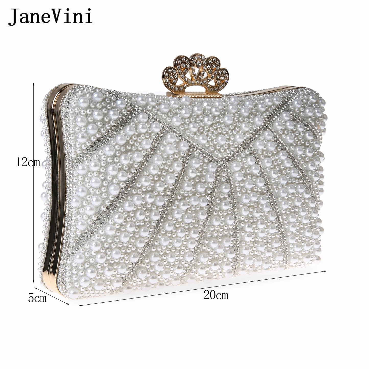 JaneVini Fashion Rhinestone Pearls Hand Bags for Women Ladies Crown Luxury Evening Party Clutch Bag Portable Chain Shoulder Bags