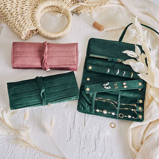 Necklace Storage Bag Portable Velvet Jewelry Bag Earrings Storage Bag Sky Blue For Travel Home Display