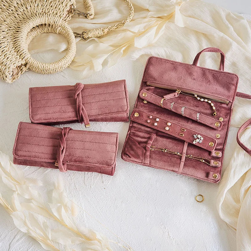 Necklace Storage Bag Portable Velvet Jewelry Bag Earrings Storage Bag Sky Blue For Travel Home Display