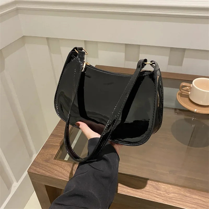 Vintage Patent Leather Shoulder Bag Fashion Women's Handbags Casual Designer Hobos Underarm Bag